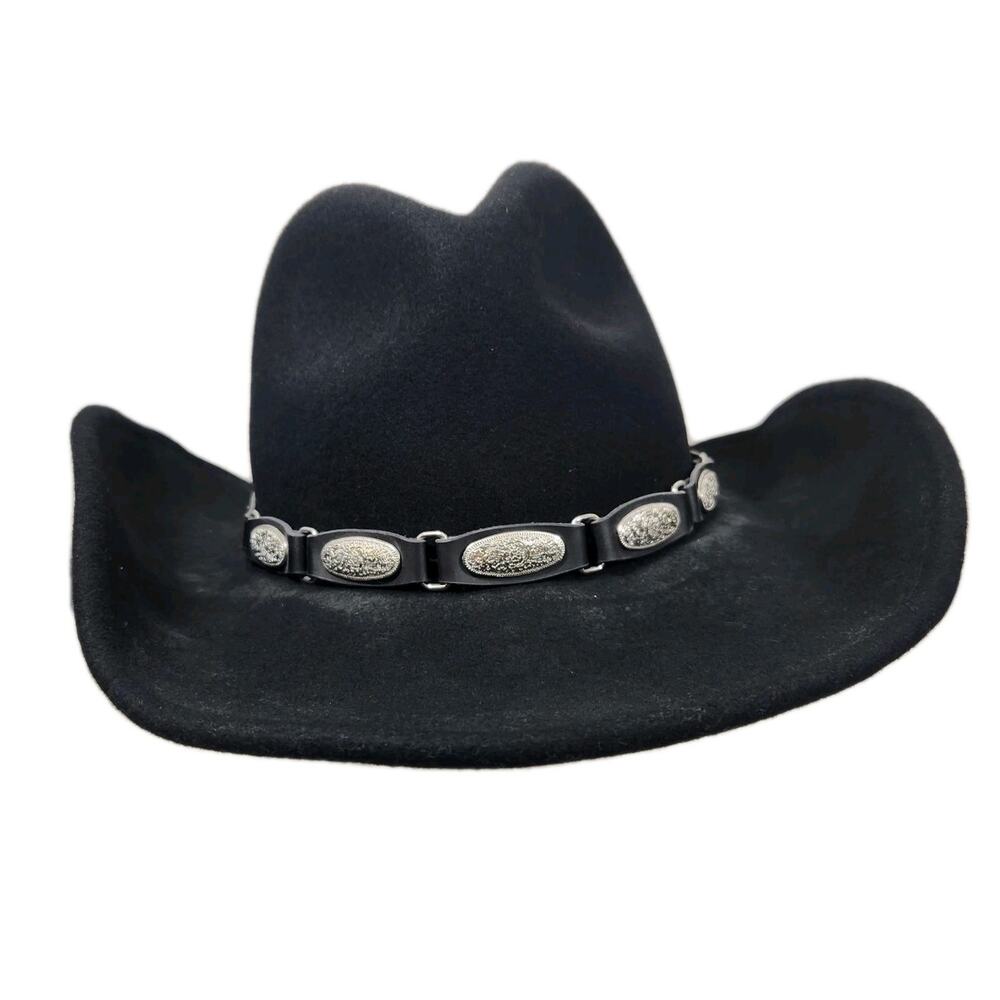 SCALA Black Wool Cowboy Hat Silver Concho Western Country Cowgirl Festival